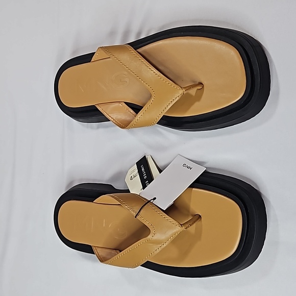 Mango Tan Leather Flip Flops Size 39 NWT - Picture 1 of 6